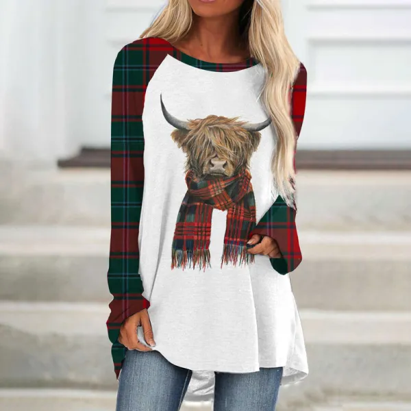 Highland Cow Casual Long Sleeve Tunic