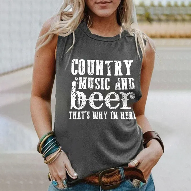 Country Music And Beer That's Why I'm Here Print Tank Top