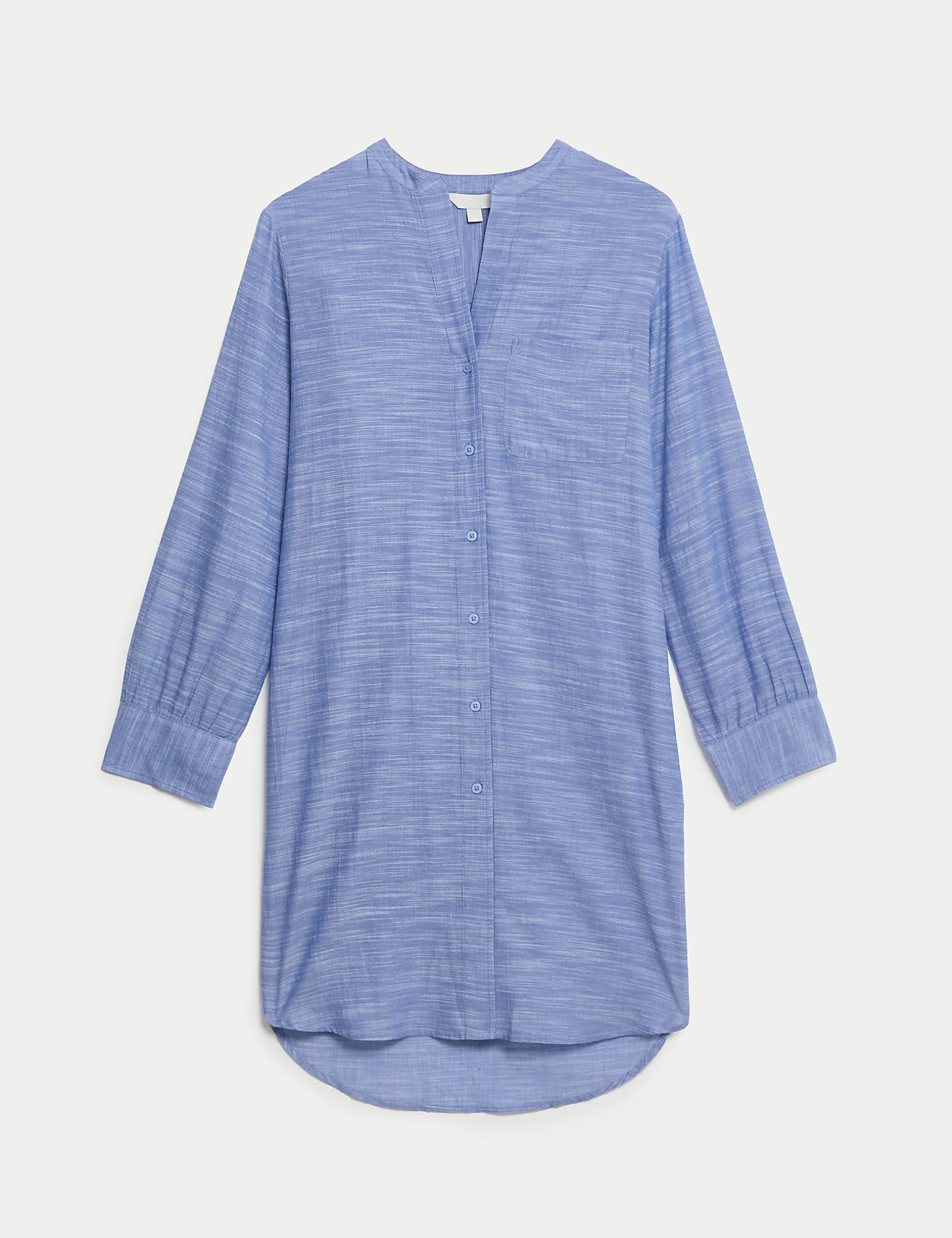 Pure Cotton Collarless Longline Beach Shirt