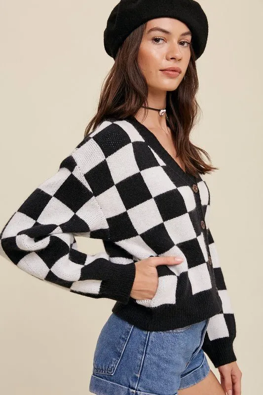 Bold Gingham Cropped Cardigan