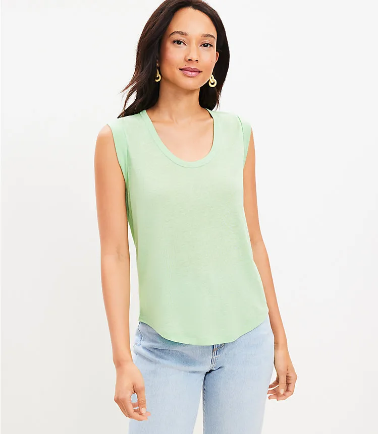 Twist Cuff Linen Blend Scoop Neck Tee