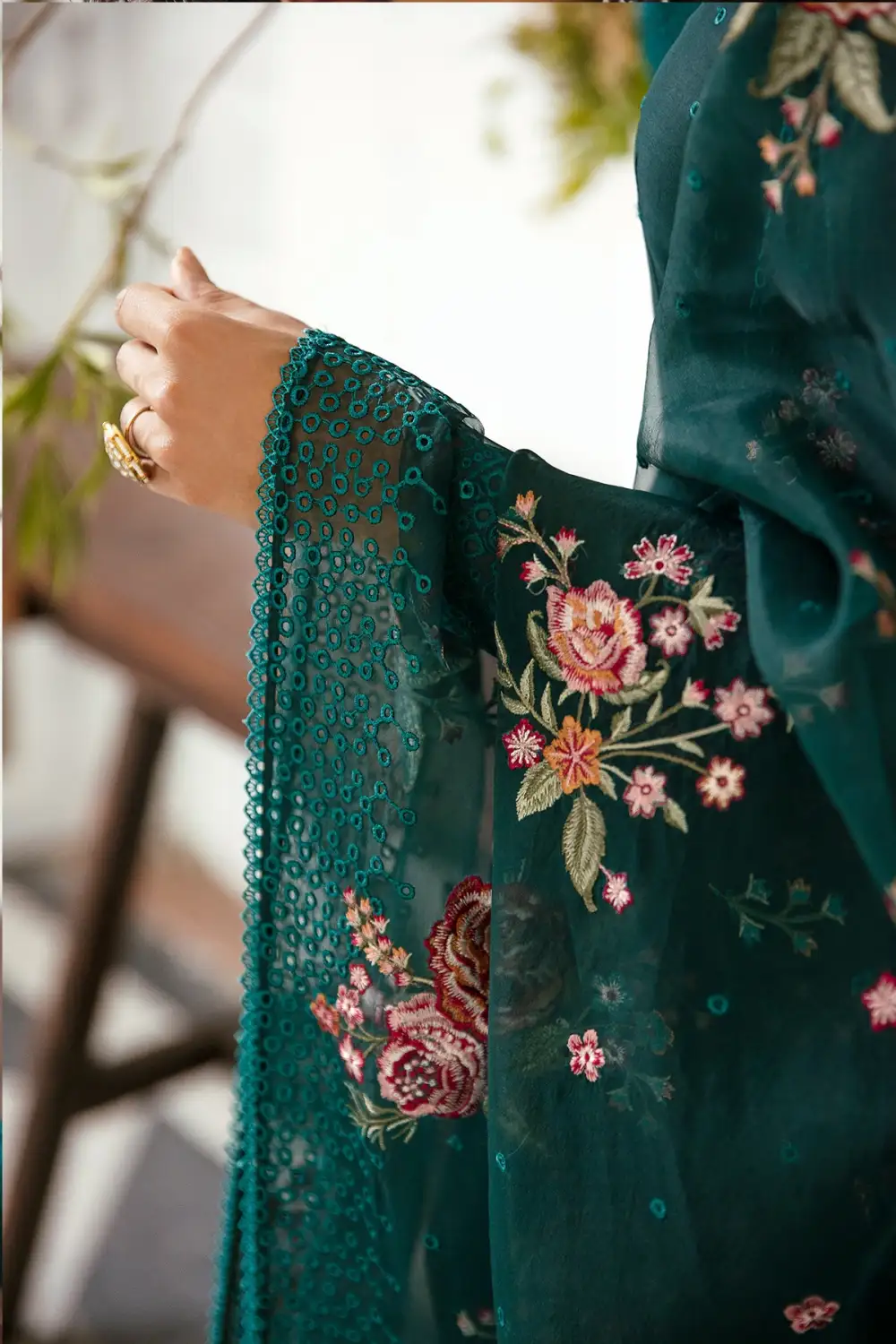 Green Gemstone Embroidered Lawn