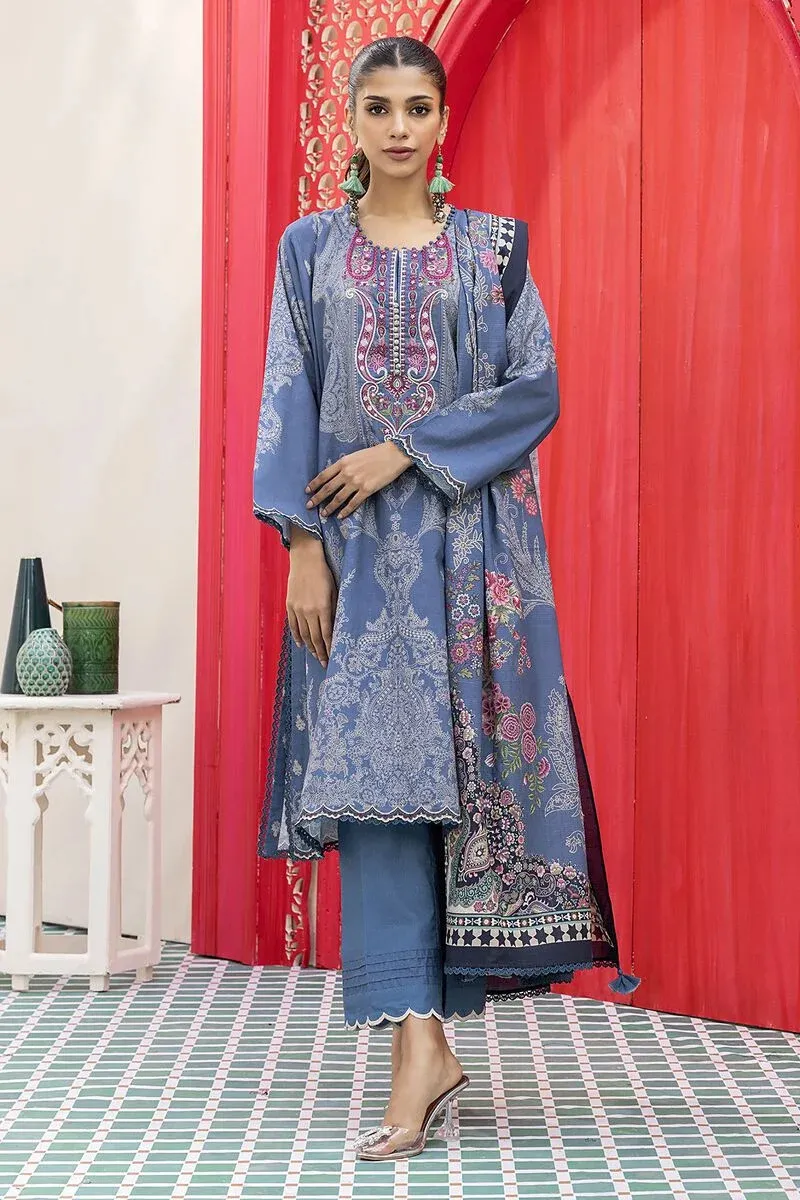 3 Piece Kurta Embroidered | Dupatta& Bottom & Tops | Color Navy Blue