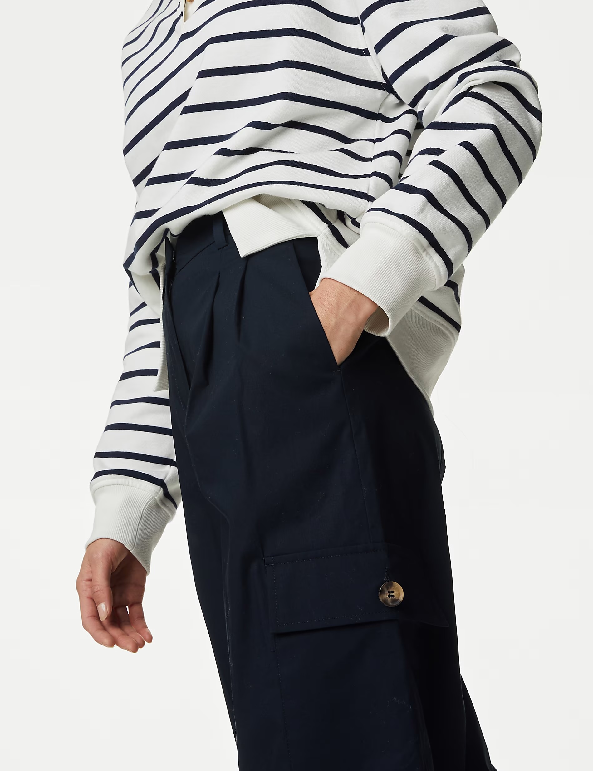 Cotton Rich Cargo High Waisted Trousers