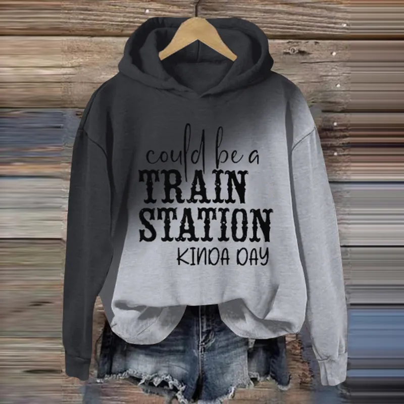 Could Be A Train Station Kinda Day V Neck Long Sleeve Hoodie