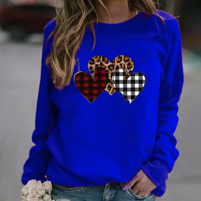 Casual Check Heart Print Sweatshirt