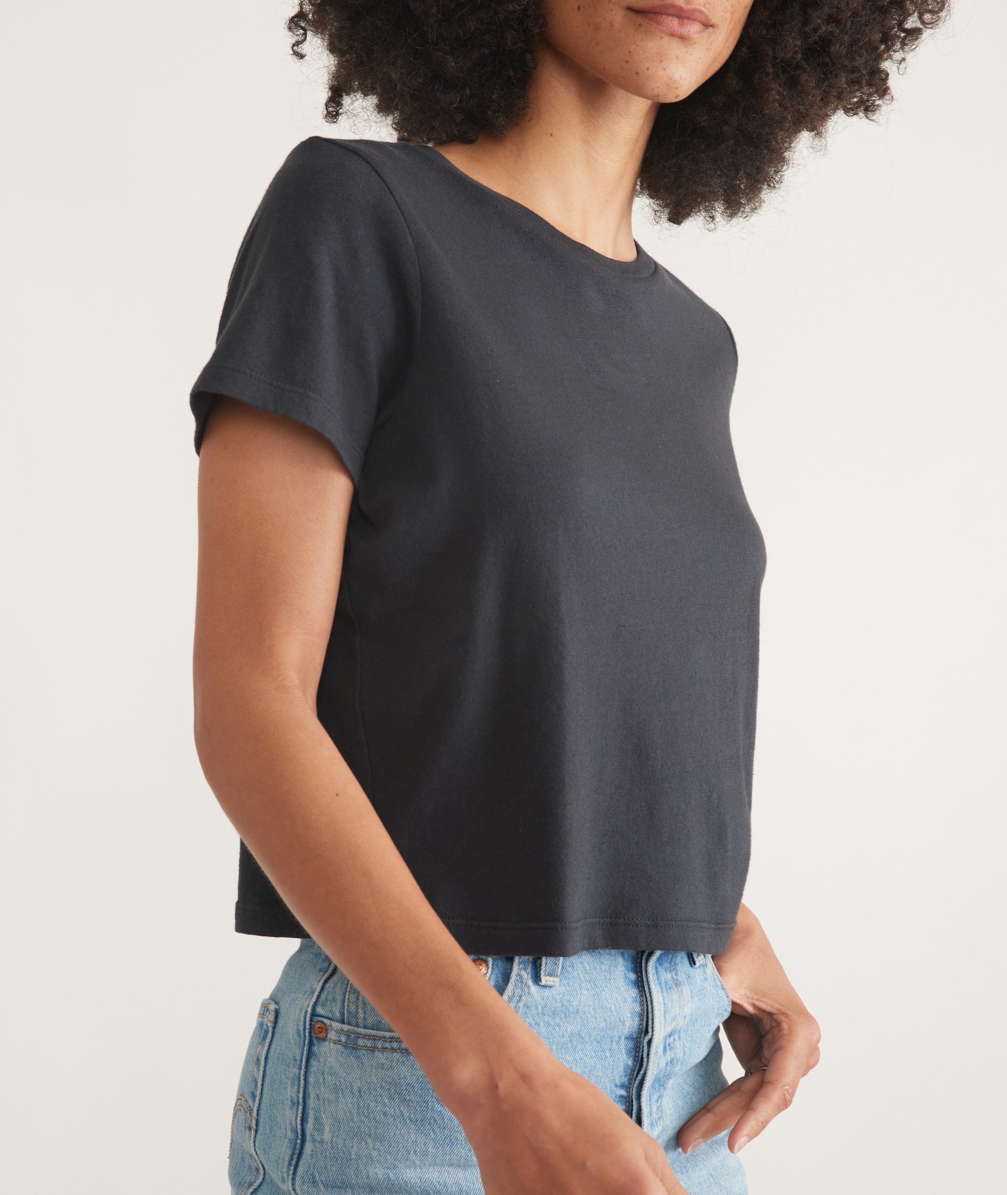 Faded Black Easy Crew Crop Tee