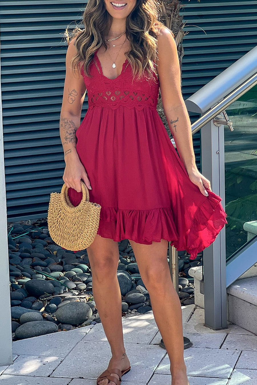 Ruby Crochet Top Short Dress With Criss Cross Back