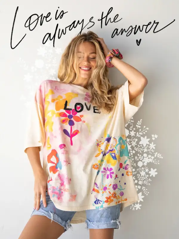 One Size Cotton Easy Tee - Love Cream