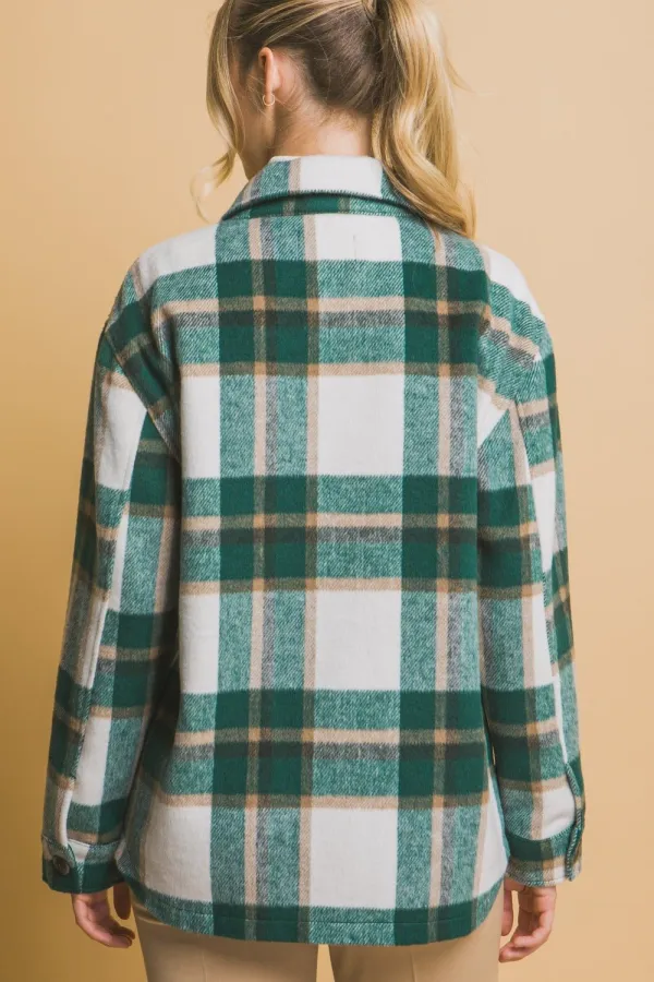 Plaid Button Up Shacket - Green