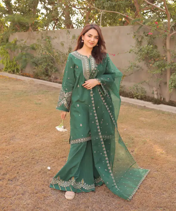 3 Piece - Embroidered Raw Silk Suit