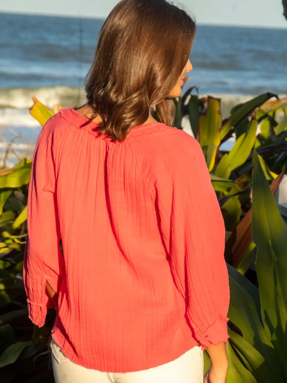 Robyn Cotton Gauze Top - Coral