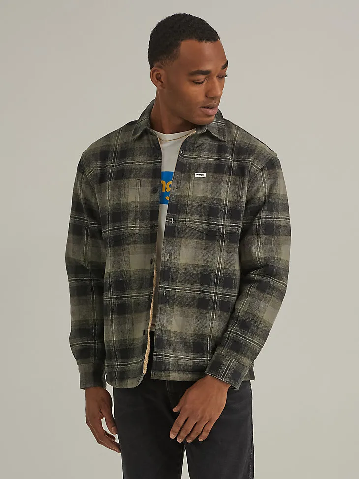 MEN'S SHERPA LINED PLAID OVERSHIRT IN DEEP DEPTHS GREEN