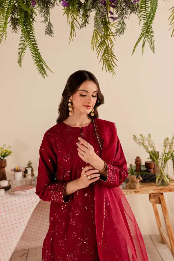 Cherry Gold 3Pc - Embroidered Lawn Dress