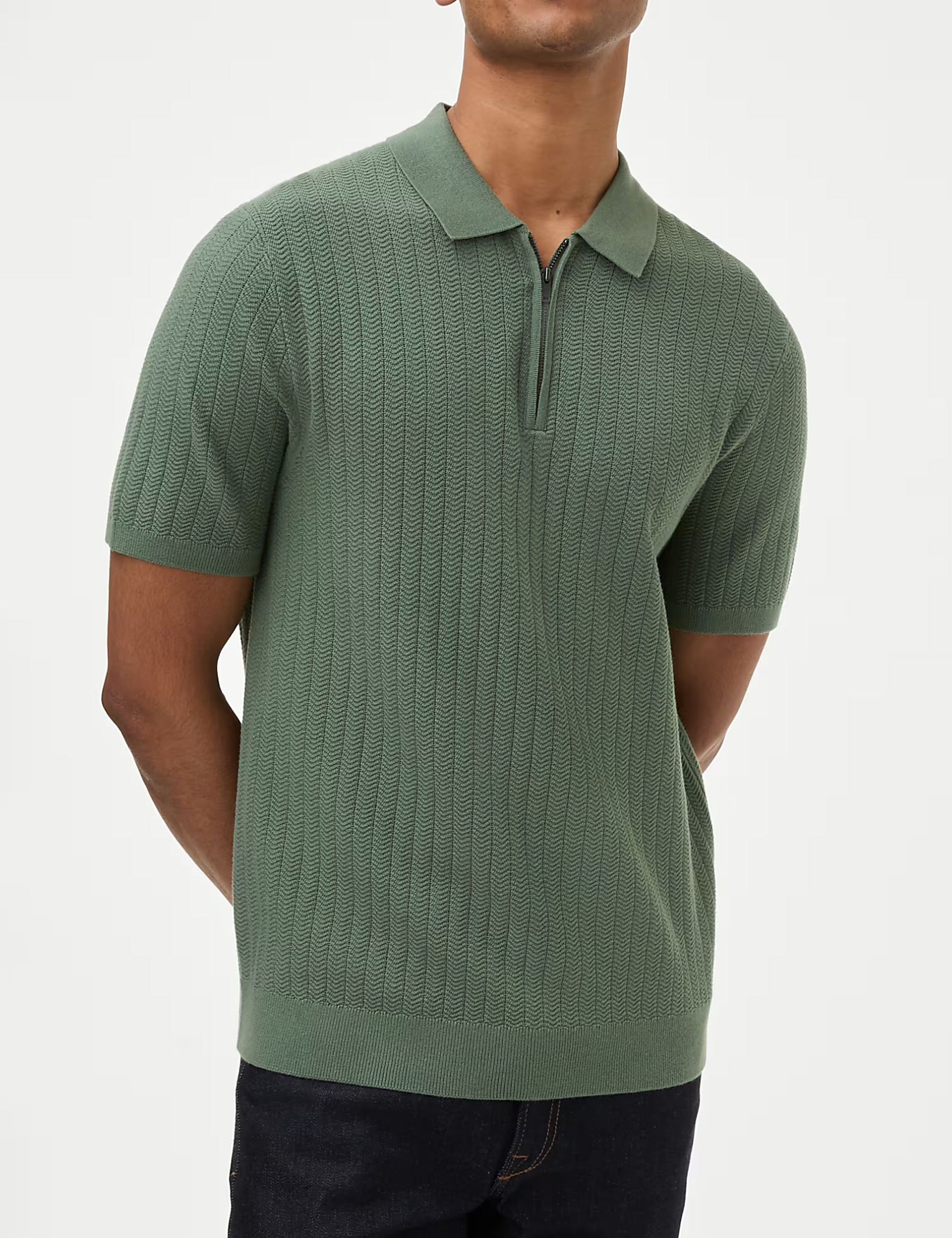 Cotton Rich Textured Knitted Polo Shirt