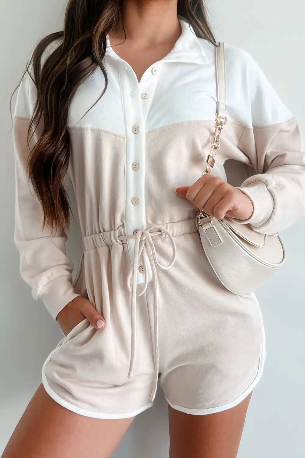 Ozzie Button-Front Long Sleeve Romper