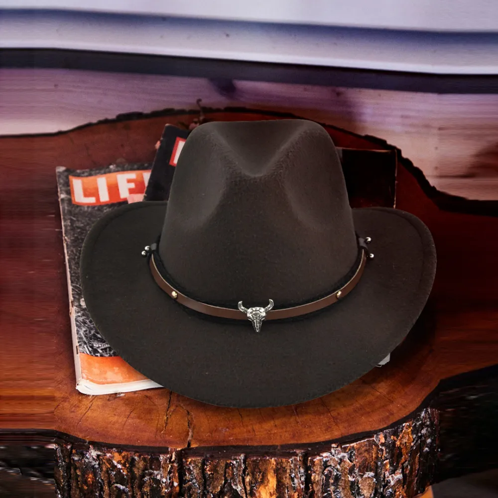 Western Ethnic Cowboy Leather Bull Head Hat