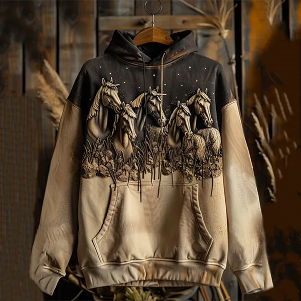 Vintage Western Horse Print Hoodie