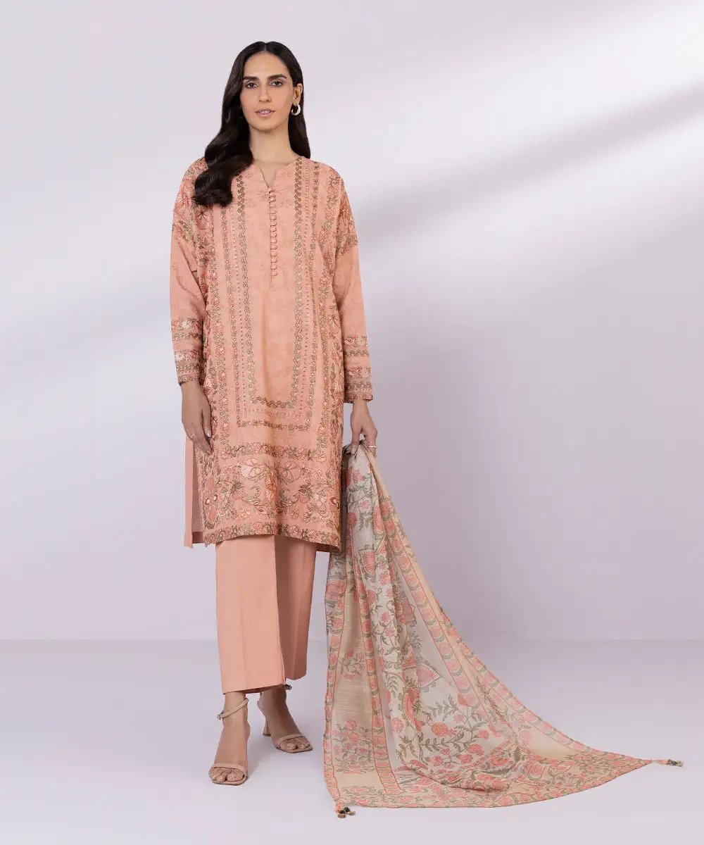 3 Piece - Embroidered Jacquard Suit