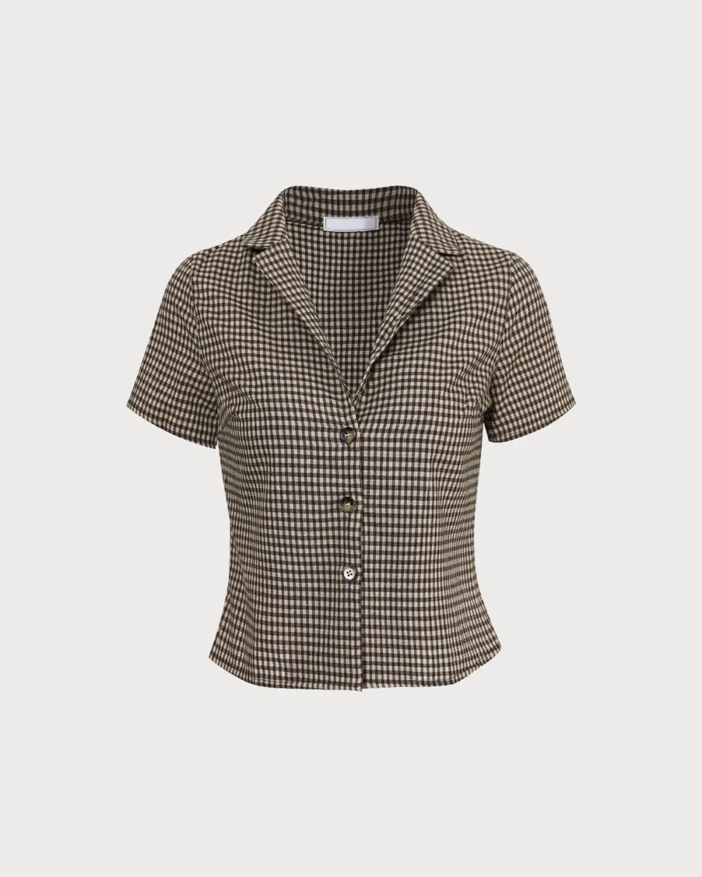 The Brown Lapel Plaid Short Sleeve Blouse