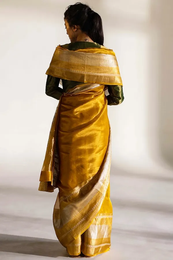 Mustard Tissue Silk Woven Saree Set