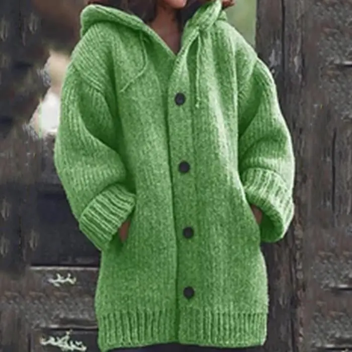 Hooded Sweater Solid Color Loose Mid-length Sweater