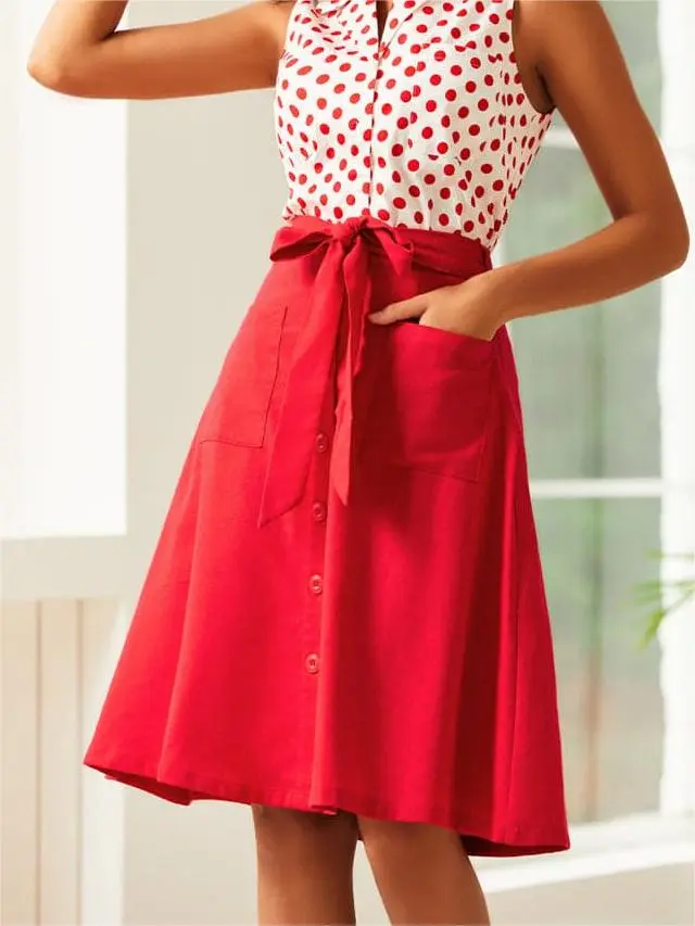 Elegant High Waist Red Skirt