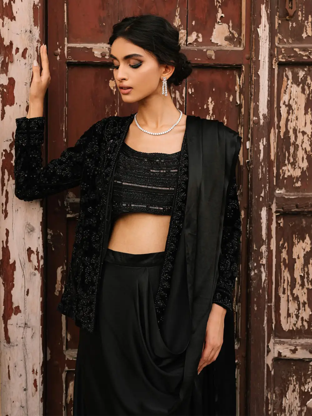 BELTED JACKET W/ CHOLI & SARI