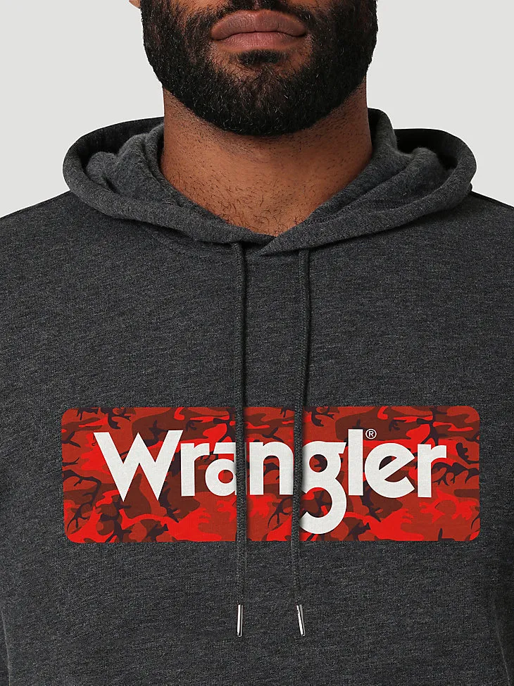 MEN'S WRANGLER CAMO LOGO HOODIE IN CAVIAR HEATHER