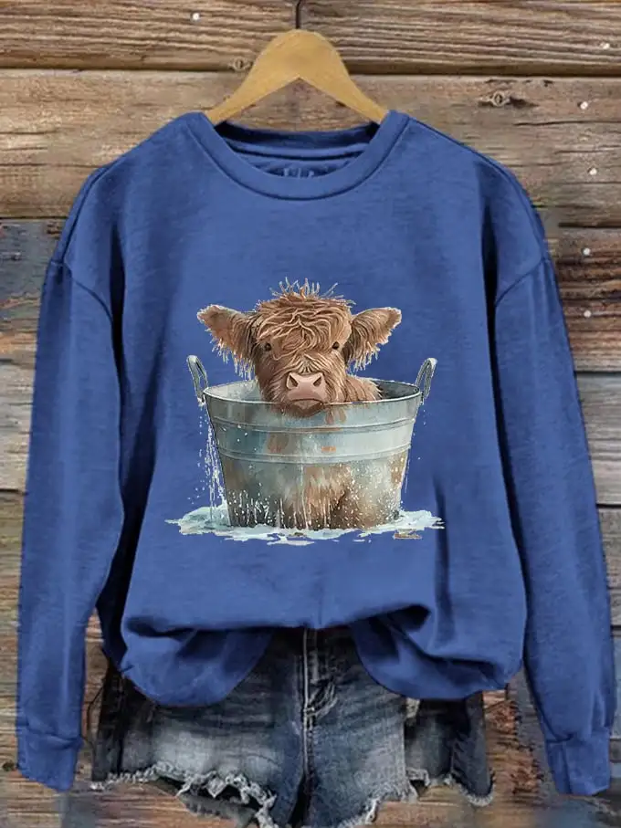 🔥Buy 3 Get 10% Off🔥🔥Buy 3 Get 10% Off🔥Women's Western Funny Highland Cow Bath Print Sweatshirt