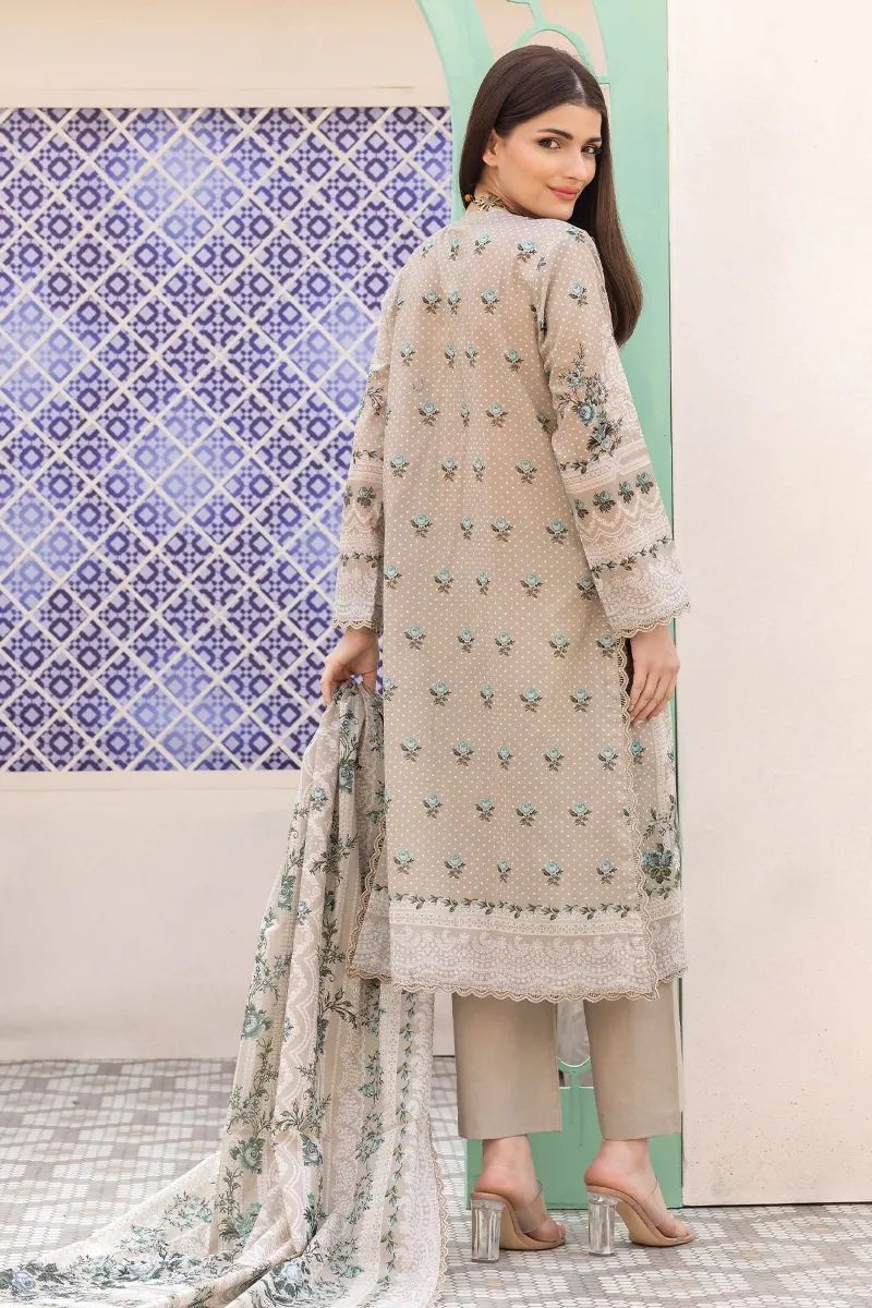 3 Piece Kurta | Embroidered & Pants & Tops | Color Khaki