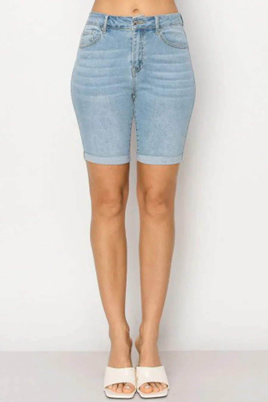 WAXJEAN Basic Bermuda Denim Shorts With Rolled Cuffs Stretch For Days