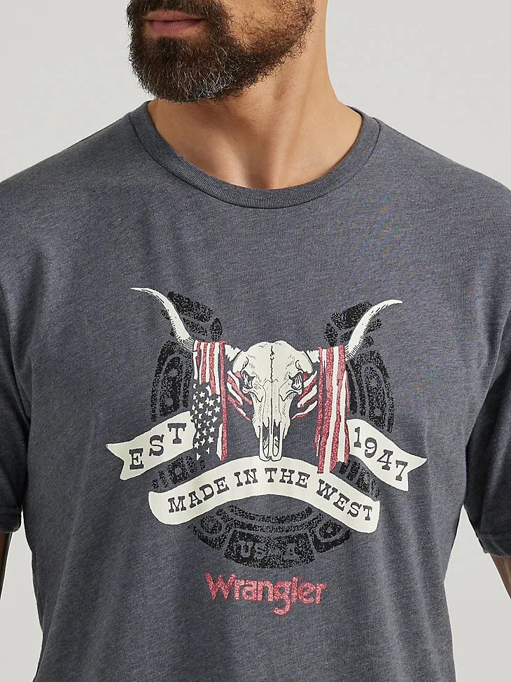 MEN'S STEER AMERICAN FLAG T-SHIRT IN ASPHALT