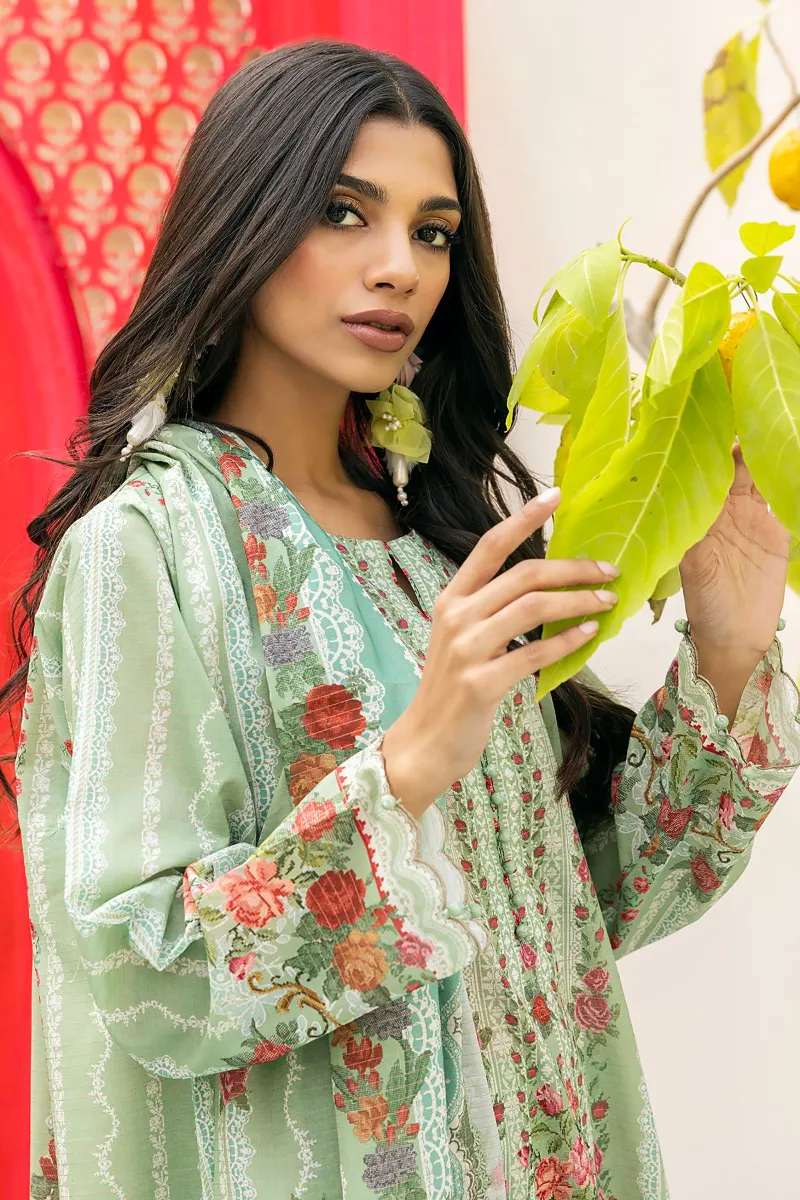 3 Piece Kurta Embroidered | Dupatta& Bottom & Tops | Color Tender green