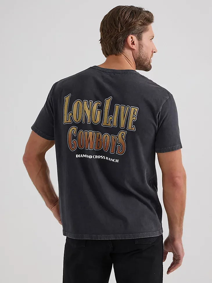 WRANGLER X DIAMOND CROSS LONG LIVE COWBOYS TEE IN CAVIAR