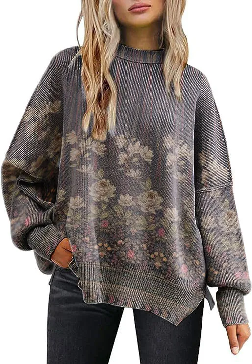 Women's Crew Neck Floral Print Sweater