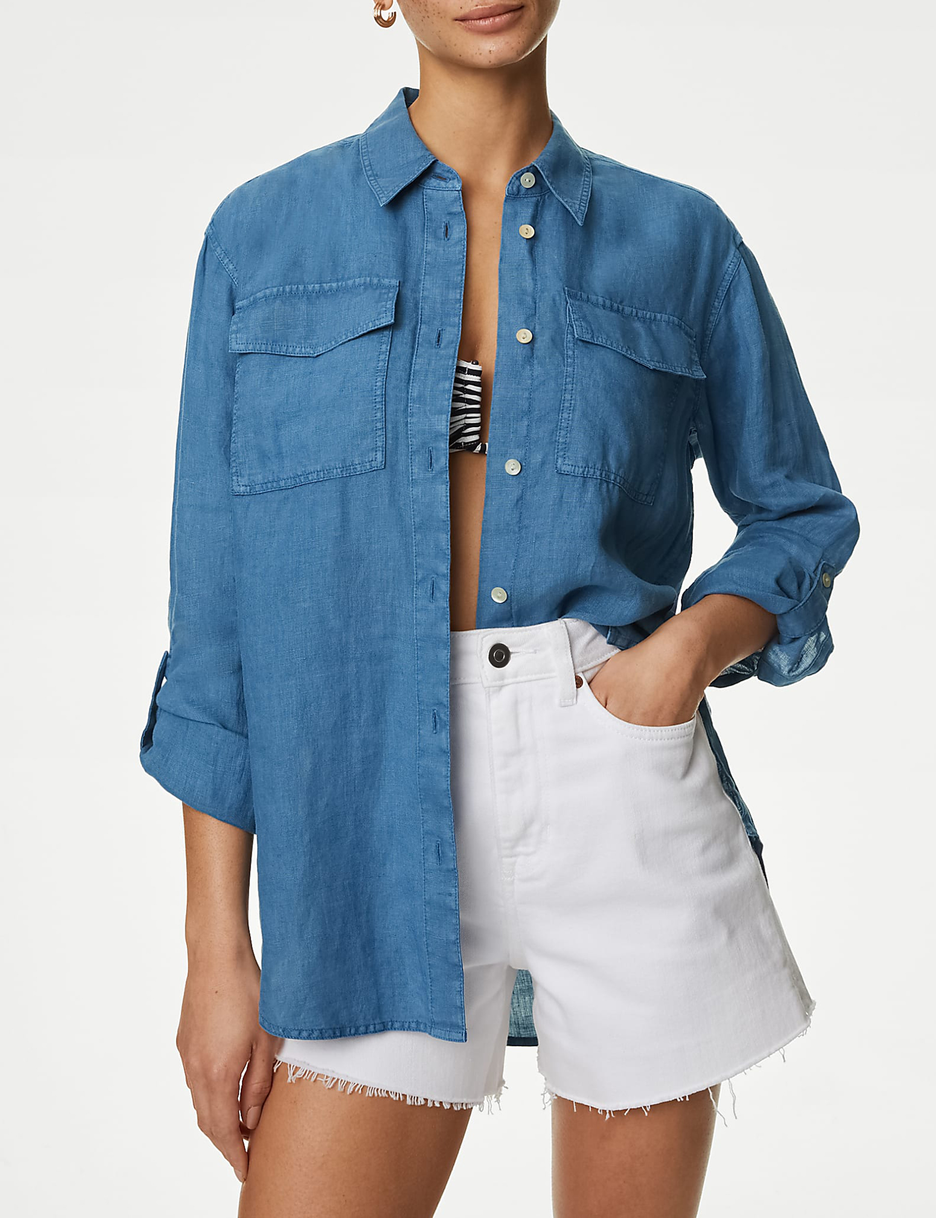 Pure Linen Relaxed Utility Shirt