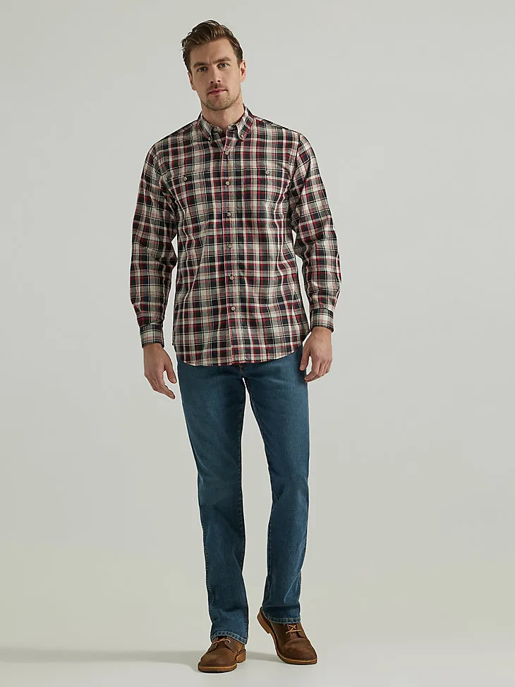 WRANGLER RUGGED WEAR® LONG SLEEVE EASY CARE PLAID BUTTON-DOWN SHIRT IN GREEN NAVY