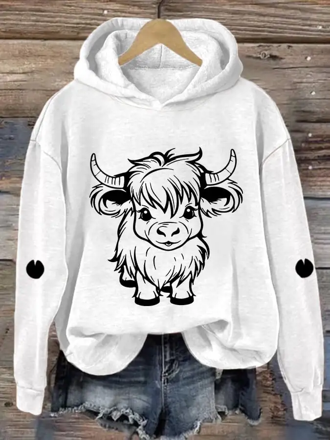 Women's Cute Highland Cow Casual Hoodie