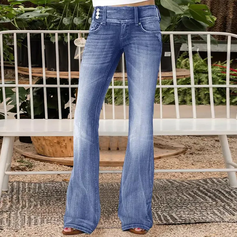 Vintage Wash Mid-Rise Flared Jeans