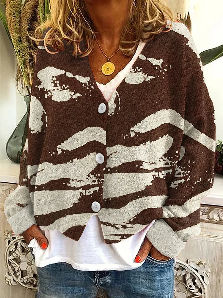 Western Leopard Print Casual Women'S Sweater Cardigan