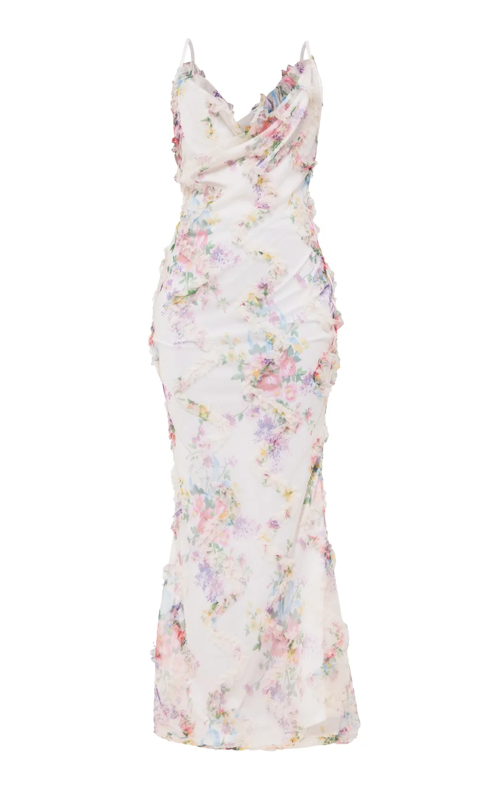 robe longue texturee multicolore a petites fleurs et col benitier