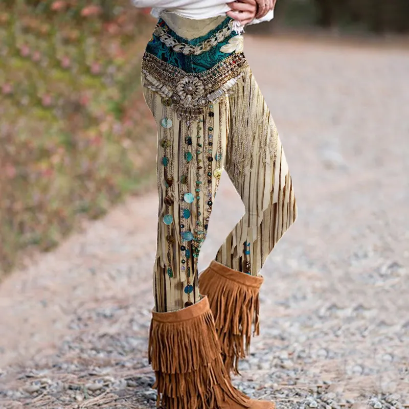 Western Tribal Tassels Printed Casual Leggings