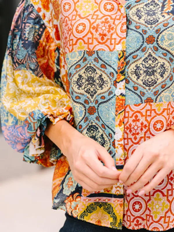 Mustard Yellow Mixed Print Blouse