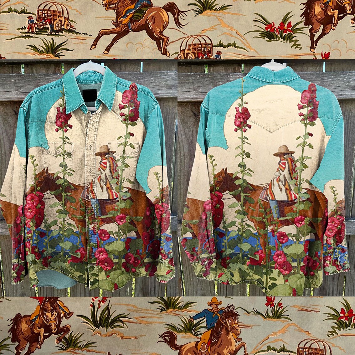 Vintage Wild West Riding Cowboy Print Casual Shirt Jacket