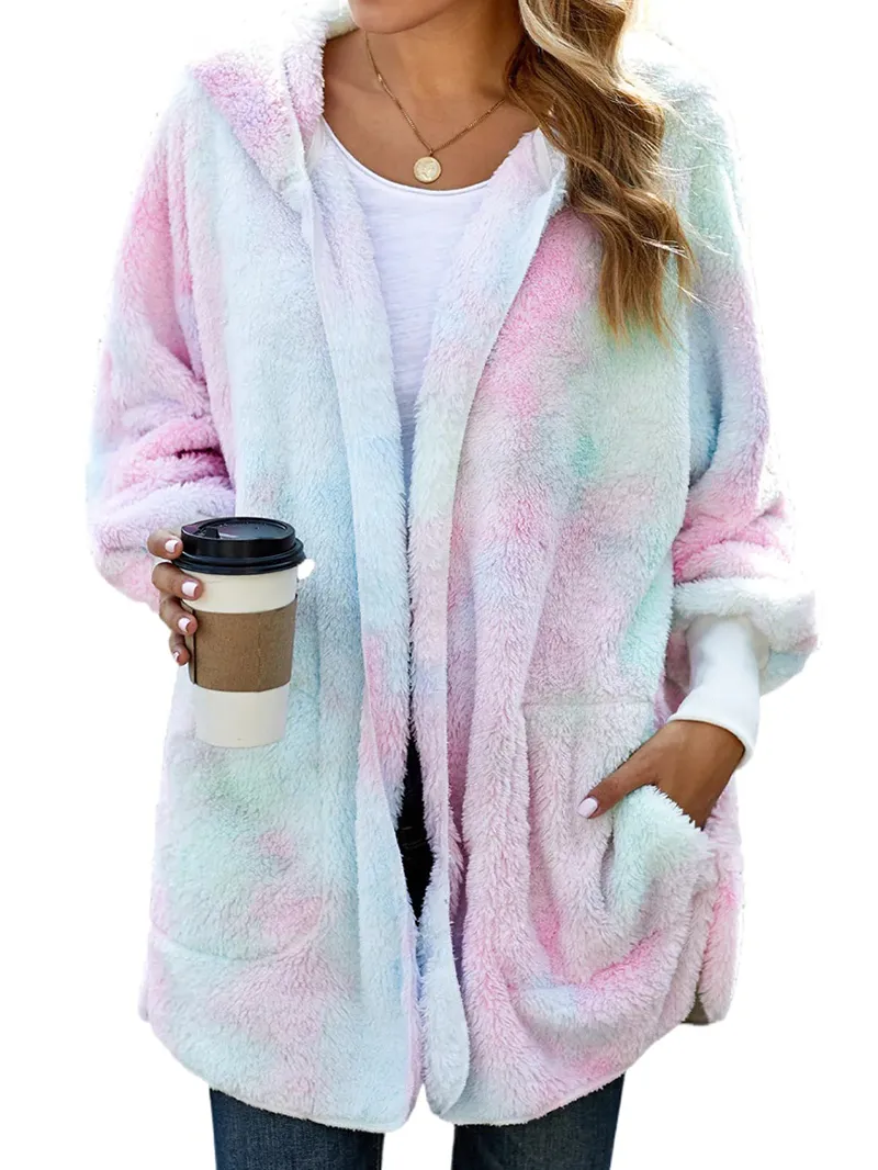 Casual colorful sherpa hooded coat