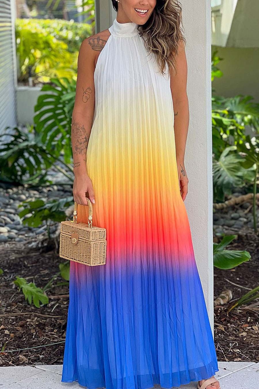 Multi Color Pleated Maxi Dress