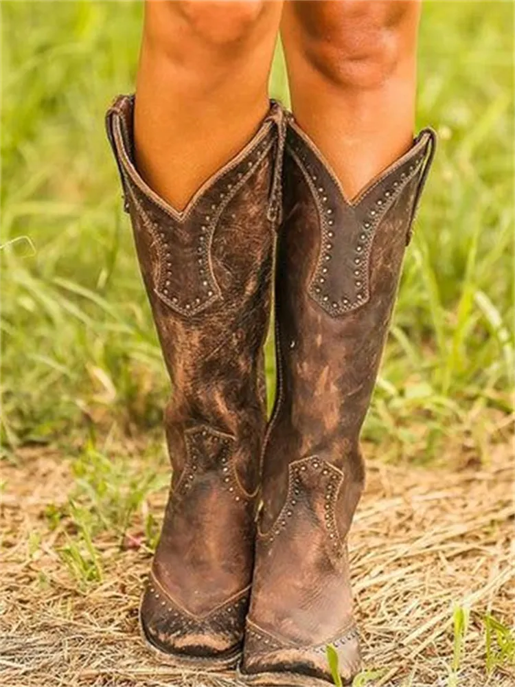 Western Vintage Studded Cowgirl Boots