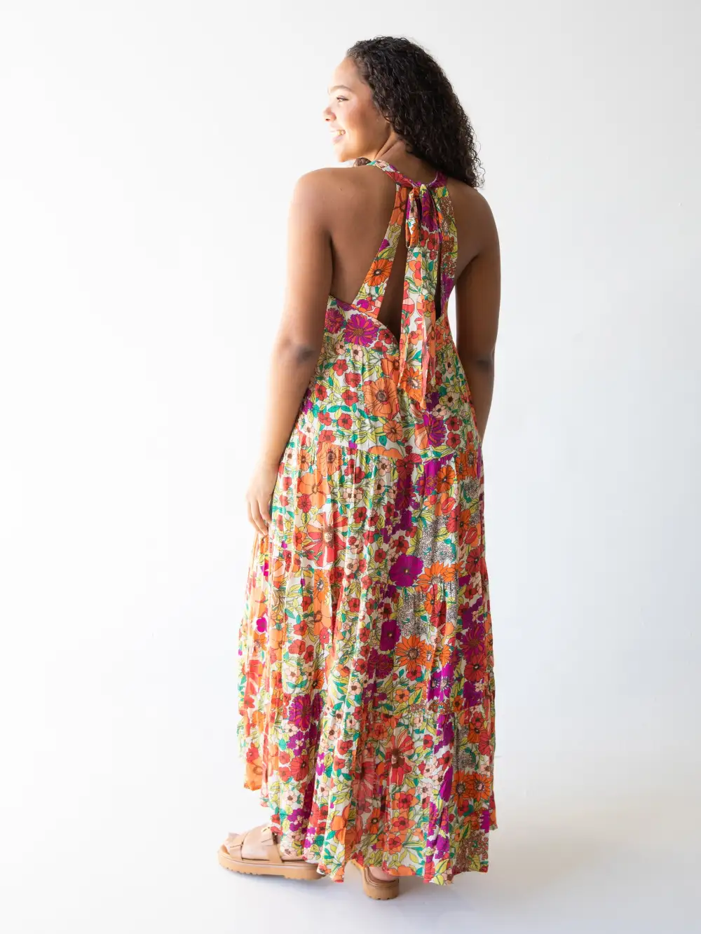 Halle Printed Halter Maxi Dress - Fuchsia Floral