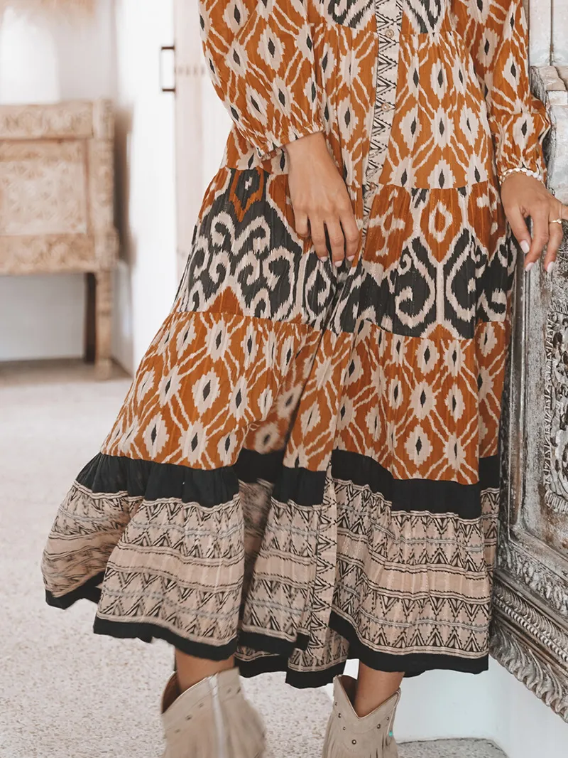 long-sleeved ethnic dress